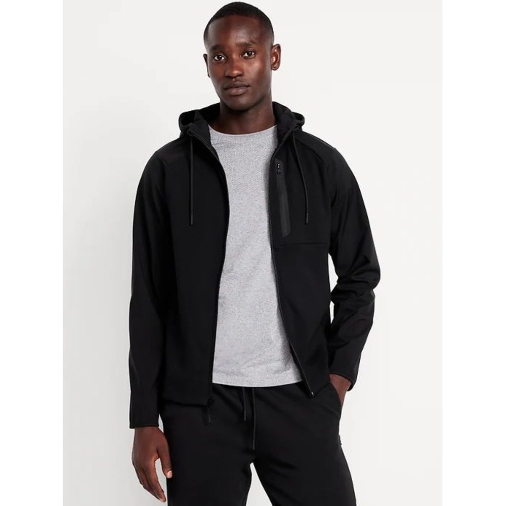 Old Navy Dynamic Fleece Full Zip Hoodie Mens Black Active Jacket New NWT